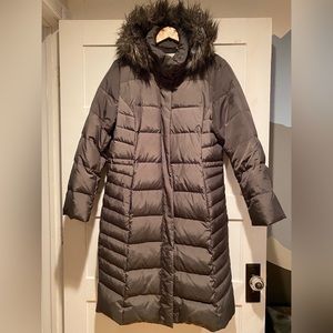 Calvin Klein maxi puffer coat with faux fur hood